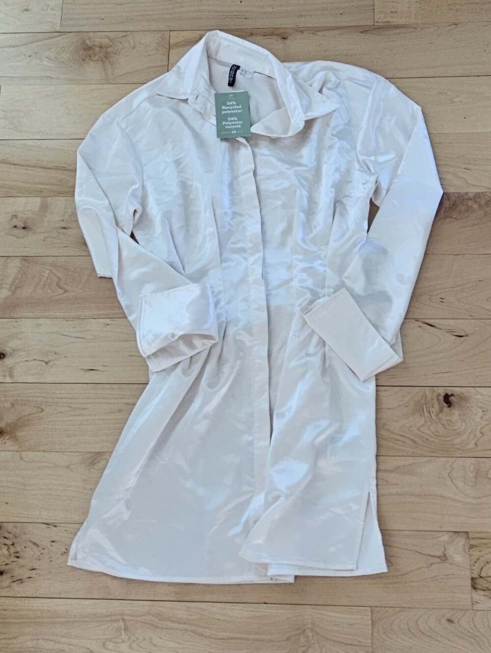 H&M | Dresses | Hm Cream Satin Long Sleeve Shirt Dress